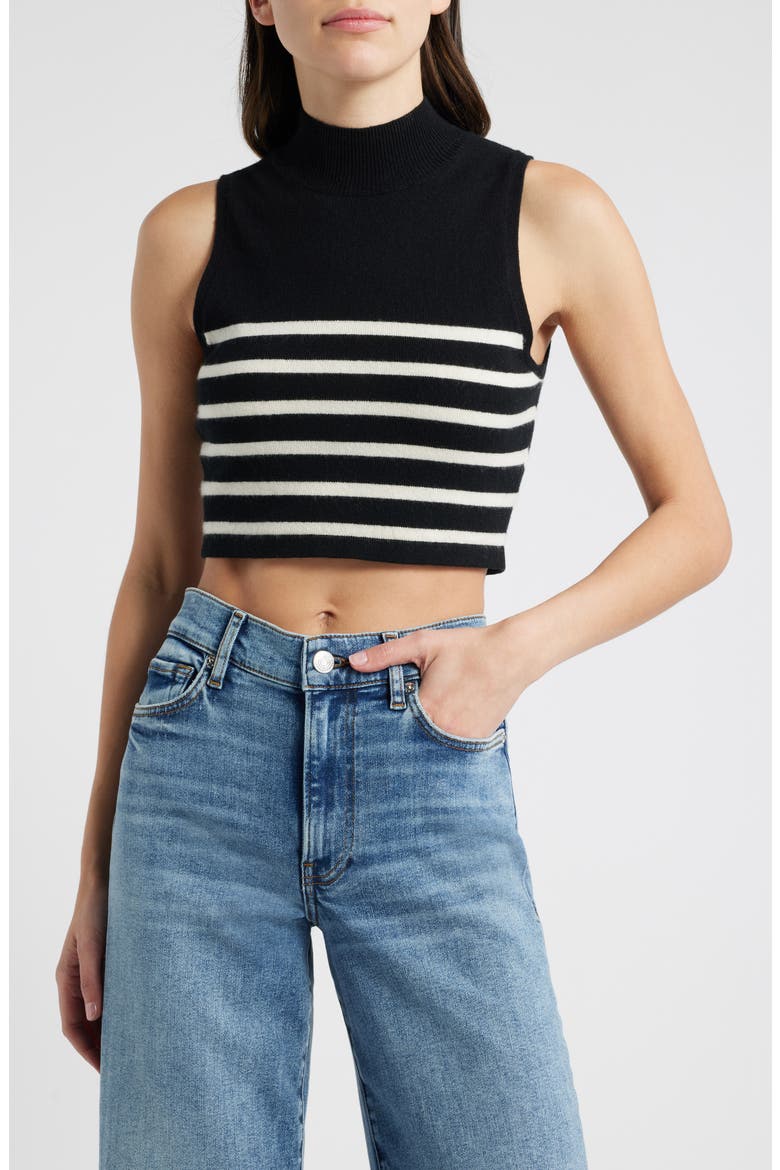 Cashmere Sleeveless Crop Sweater, Main, color, BLACK MULTI