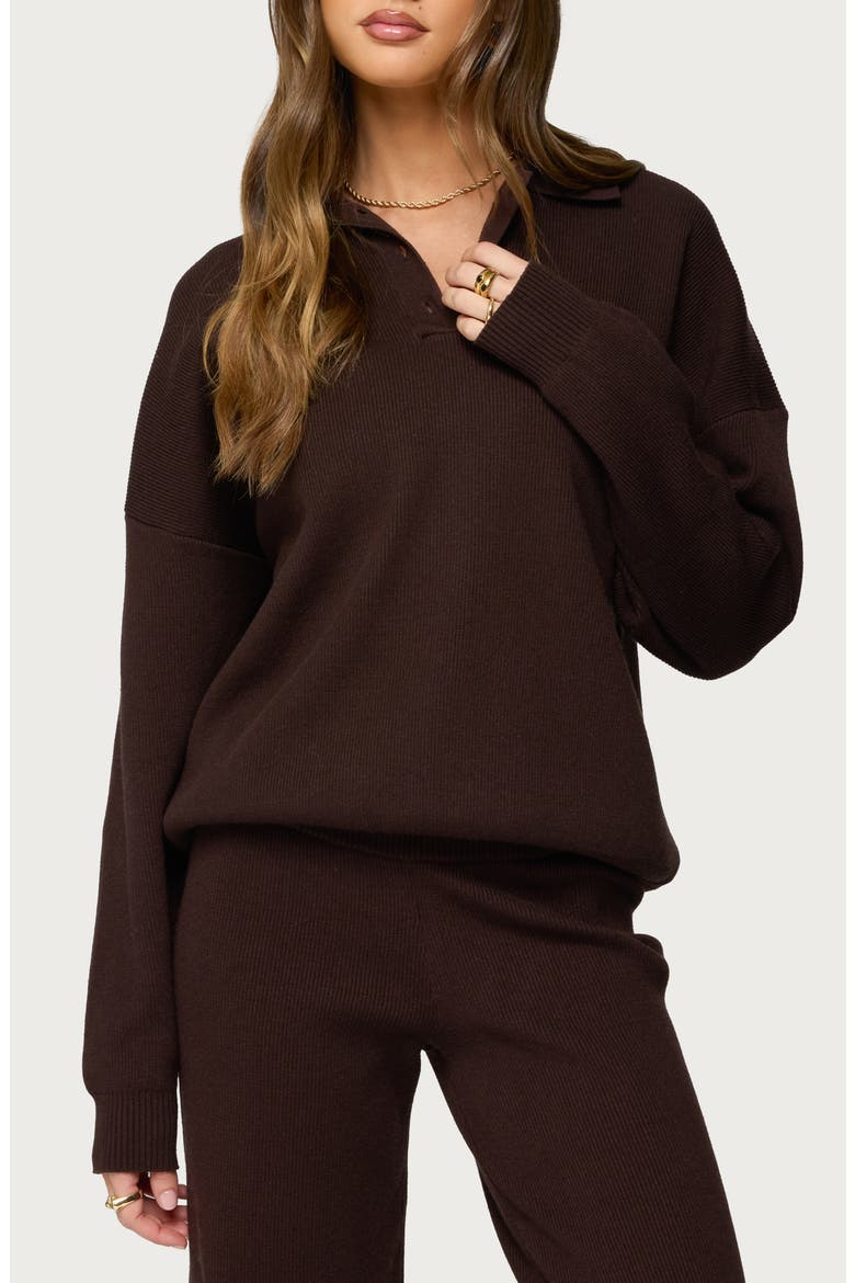 Lorie Oversize Polo Sweater, Main, color, BROWN