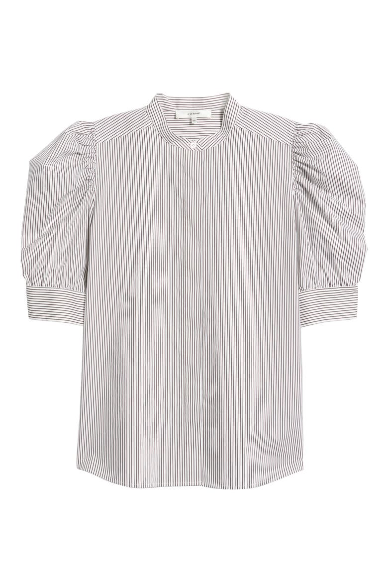 The Shirred Puff Sleeve Stripe Organic Cotton Top, Alternate, color, ESPRESSO MULTI