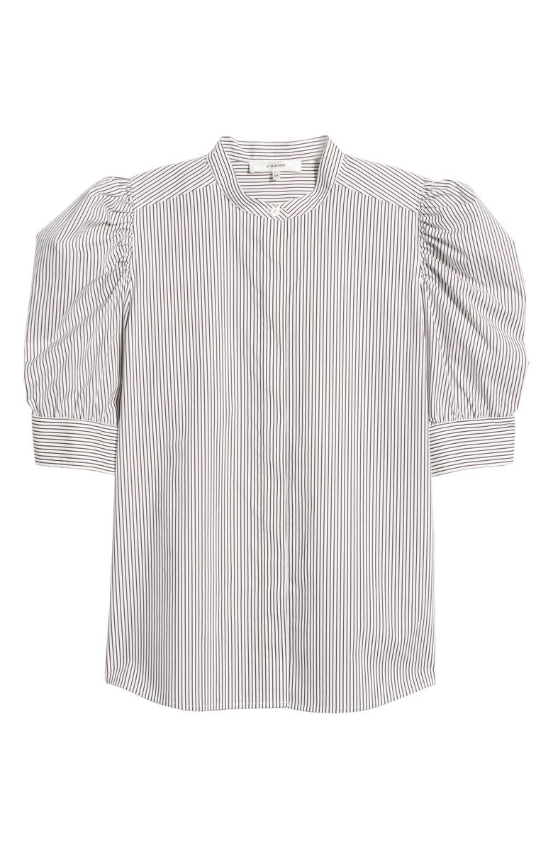 FRAME The Shirred Puff Sleeve Stripe Organic Cotton Top, Alternate, color,