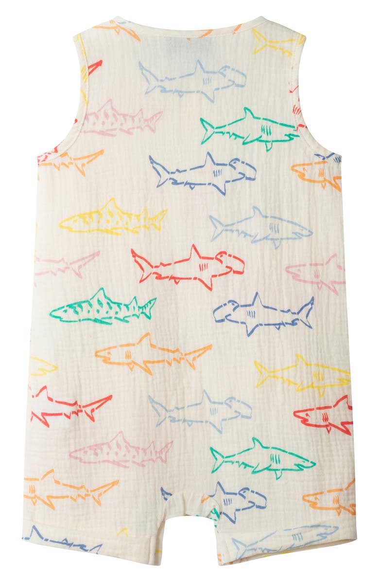 Andy & Evan Cotton Seersucker Romper & Hat Set, Alternate, color, White Shark