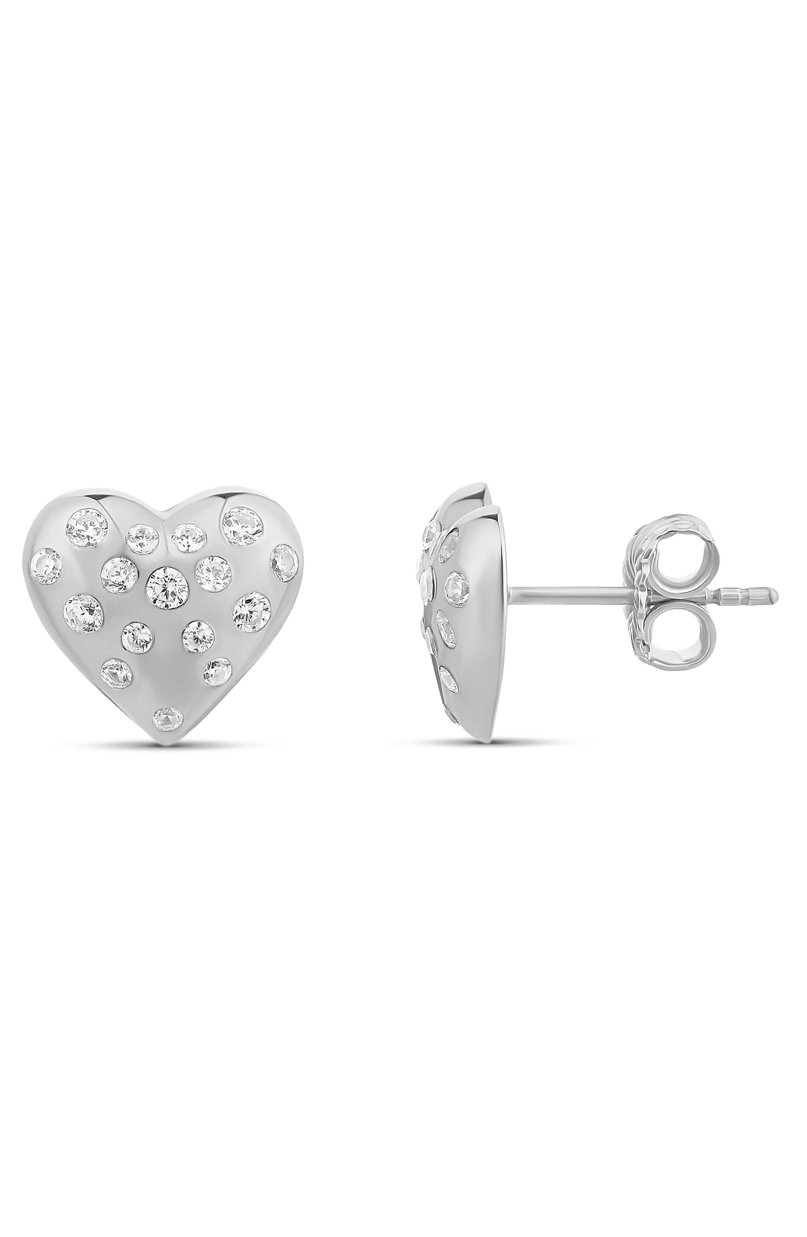 SHYMI Scattered Stone Puffy Heart Stud Earrings in Silver 