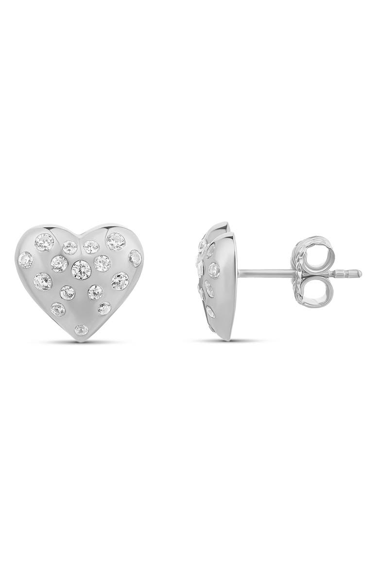 Scattered Stone Puffy Heart Stud Earrings, Main, color, SILVER