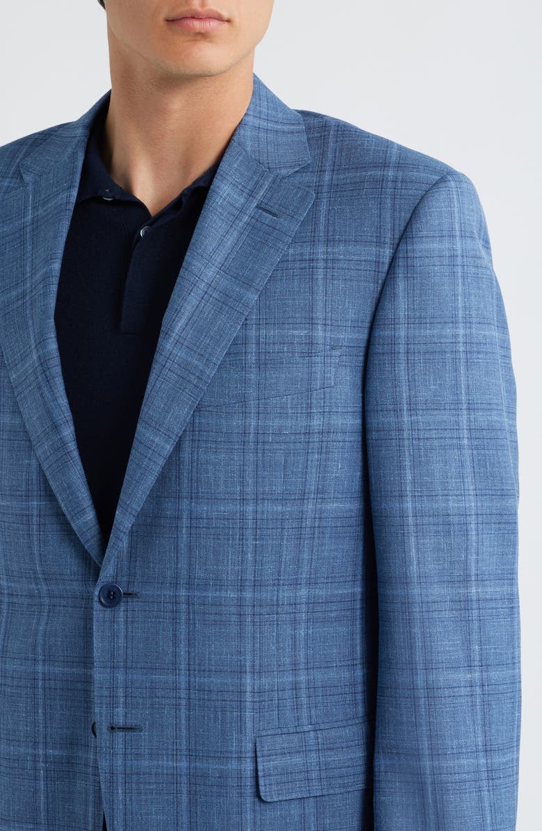 Canali Siena Regular Fit Blue Plaid Super Wool & Silk Blend Sport Coat, Alternate, color, Blue