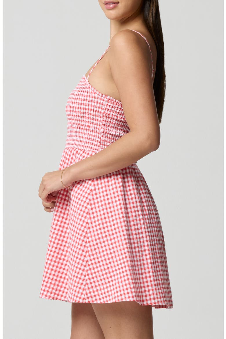 Fit & Flare Smocked Minidress, Alternate, color, RED GINGHAM
