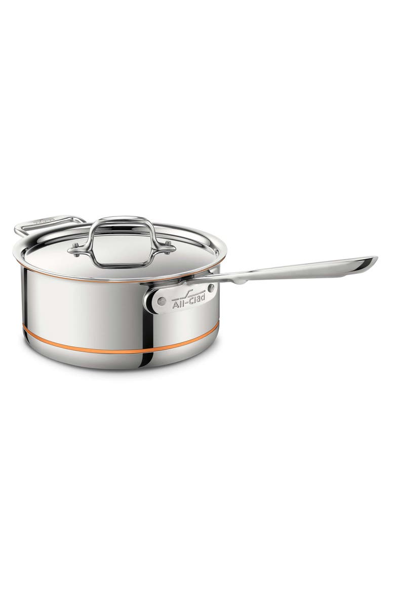 Copper Core 5-Ply Bonded 3-Quart Sauce Pan with Lid, Main, color, SILVER