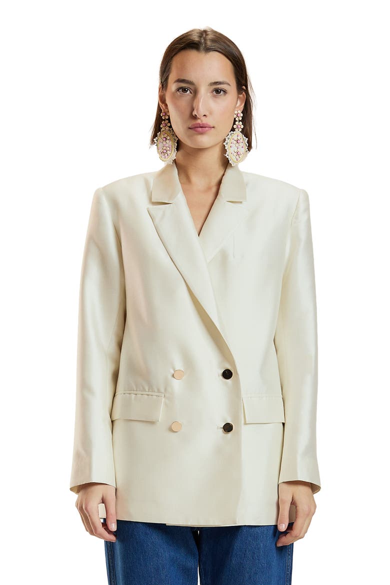 Silk Wool Double Breasted Blazer, Alternate, color, White