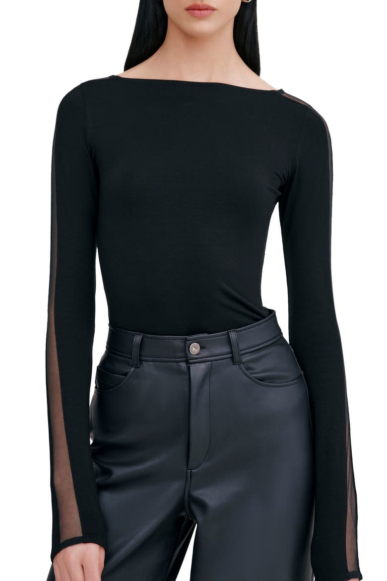 Illa Mesh Trim Top, Main, color, BLACK