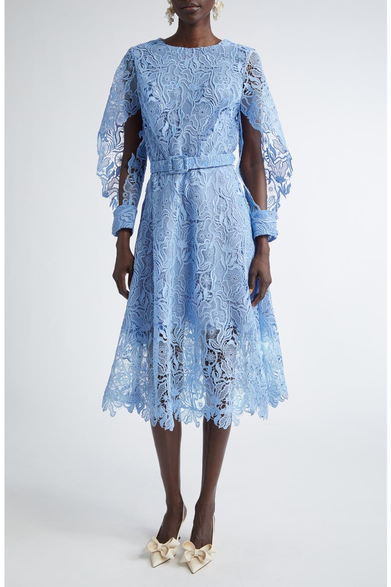 Long Sleeve Bellflower Guipure Lace Dress, Main, color, OPAL