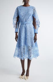 Oscar de la Renta Long Sleeve Bellflower Guipure Lace Dress