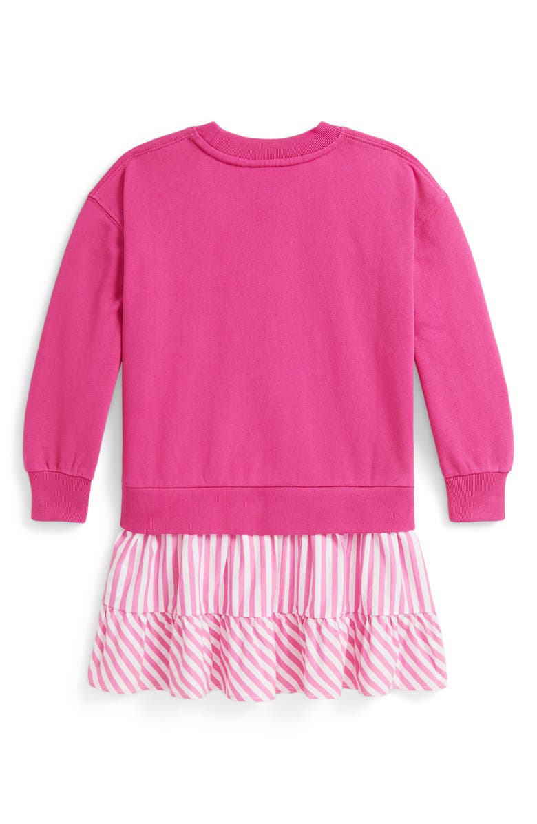 Polo Ralph Lauren Kids' Striped Skirt Cotton Fleece Dress, Alternate, color, College Pink