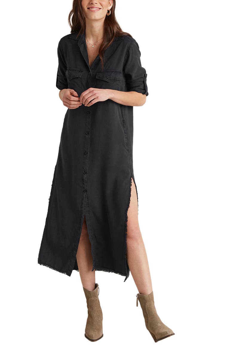 Roll Sleeve Shirtdress, Main, color, VINTAGE BLACK