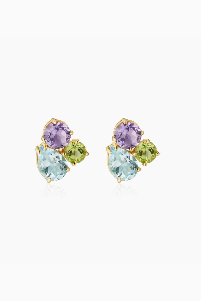 14K Yellow Gold Regal Cluster Studs, Alternate, color, 14K Yellow Gold, Multicolor