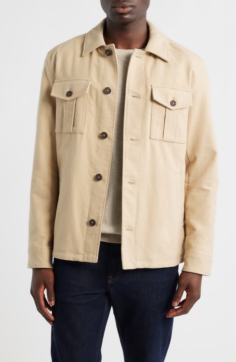 Brooks Brothers Cotton Moleskin Button-Up Shirt Jacket, Main, color, White Pepper
