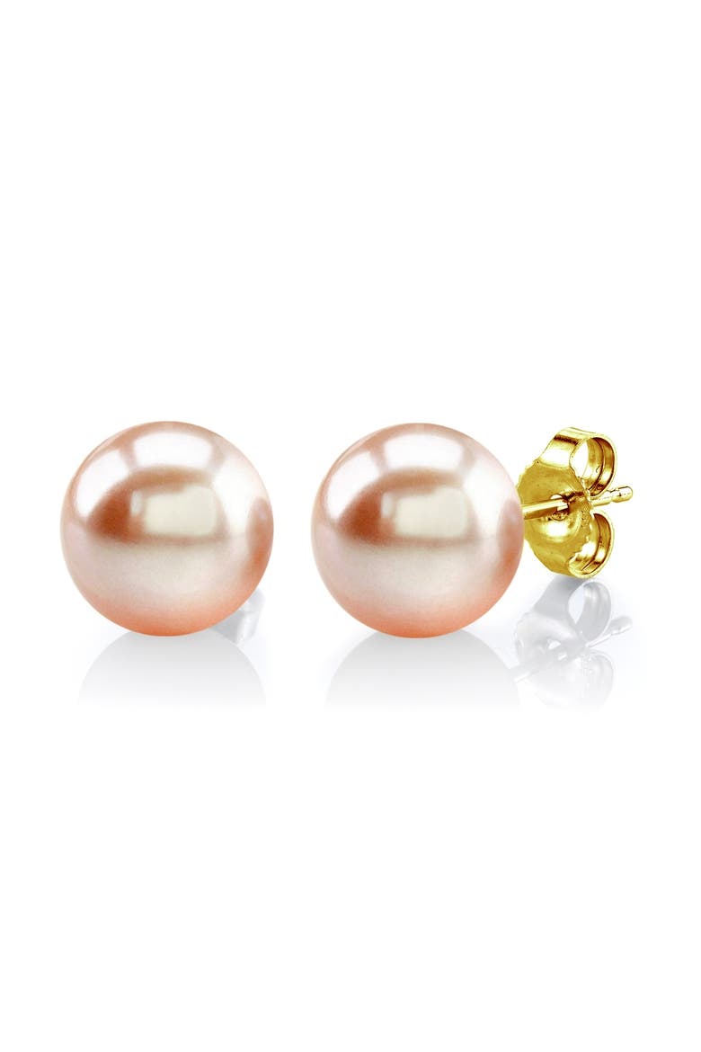 9mm Peach Freshwater Round Pearl Stud Earrings, Main, color, Peack Pearl - Yellow Gold