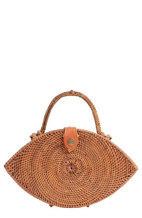 Iris Handwoven Rattan Top Handle Bag