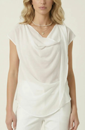 Modenaire Draped Cowl Neck Top with Asymmetrical Overlay Detail