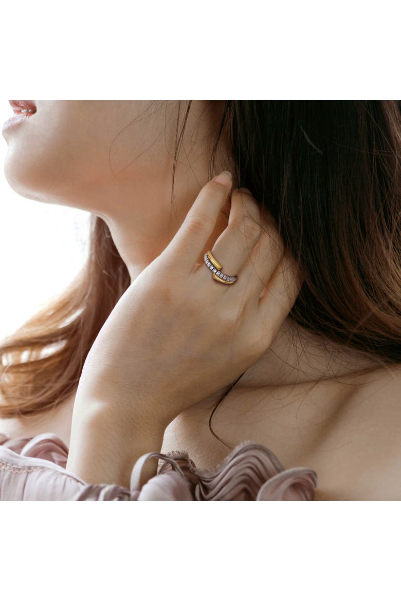 White Beaded Fusion Crossover Ring 14k, Alternate, color, 14k Gold