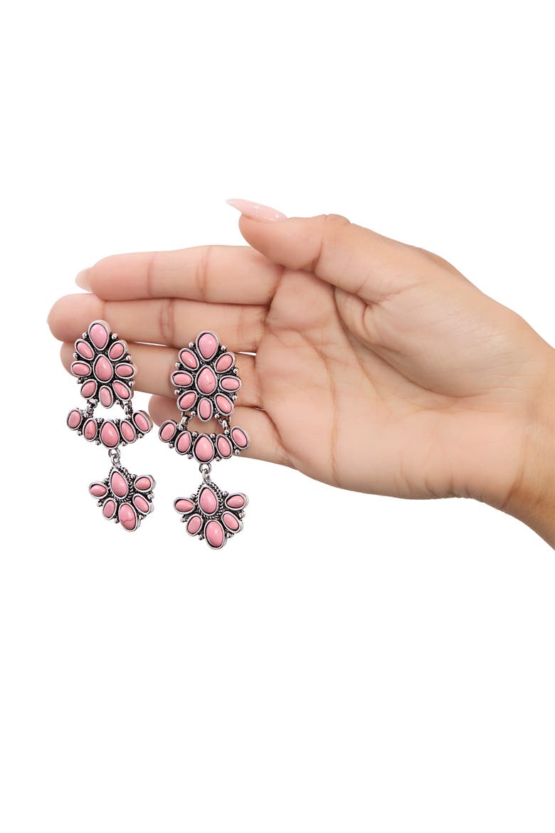 Pink Stone Statement Drop Earrings in Floral Shape, Alternate, color, Pink/Silver