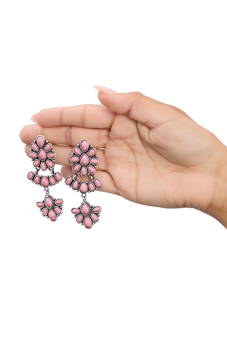 Jessica Simpson Pink Stone Statement Drop Earrings in Floral Shape, Alternate, color, Pink/Silver