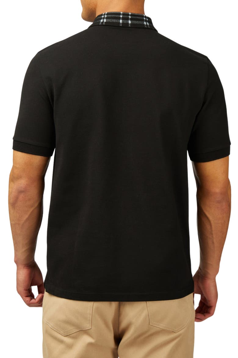 Plaid Collar Organic Cotton Piqué Zip Polo, Alternate, color, BLACK