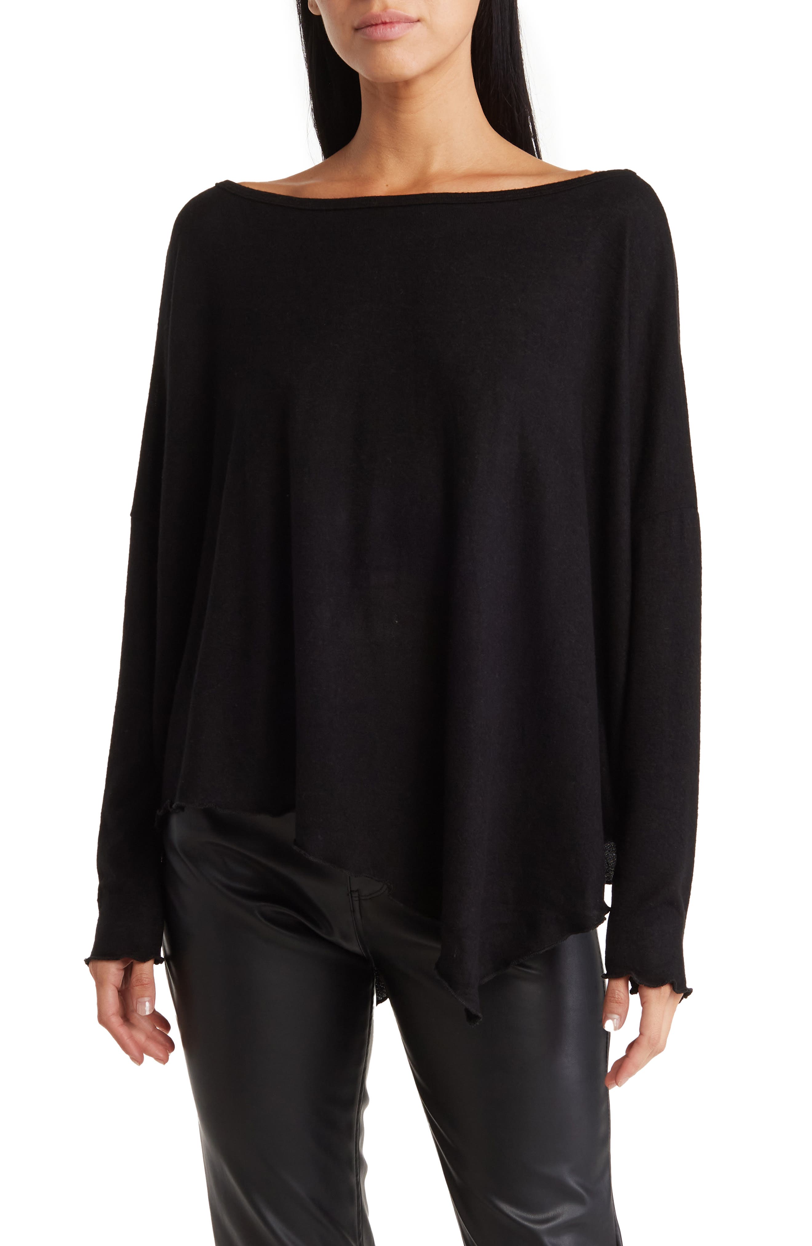 GO COUTURE Asymmetrical Hem Dolman Sleeve Sweater