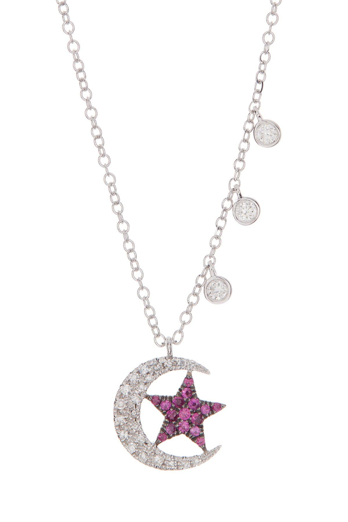 Meira T 14K White Gold Diamond & Ruby Star & Moon Charm Necklace (Women ...