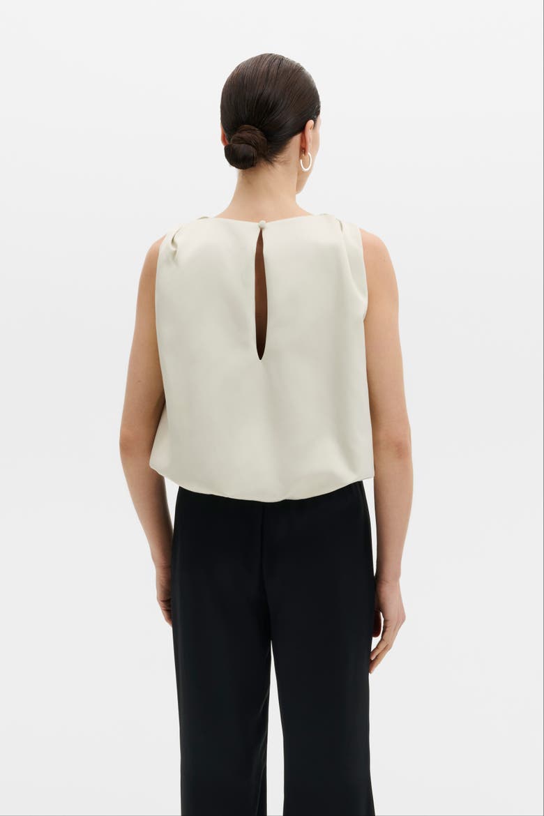 Valentina Knotted Shoulder Satin Top, Alternate, color, Pearl