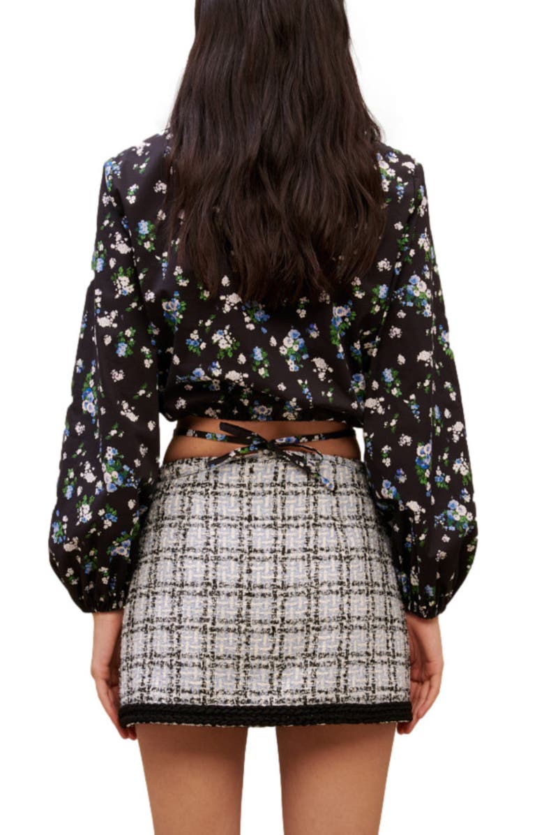 maje Lovy Floral Stretch Cotton Tie Back Crop Top, Alternate, color, Blue Bouquet