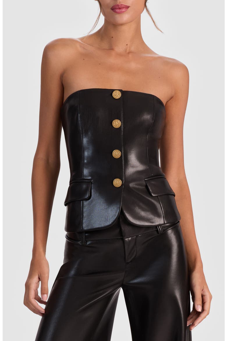 Madison Faux Leather Bustier, Main, color, BLACK