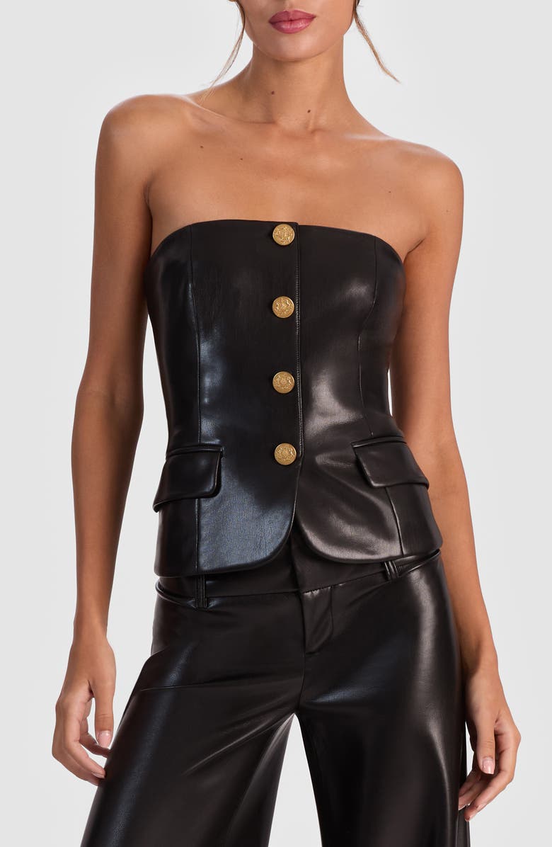 Alice + Olivia Madison Faux Leather Bustier, Main, color, Black