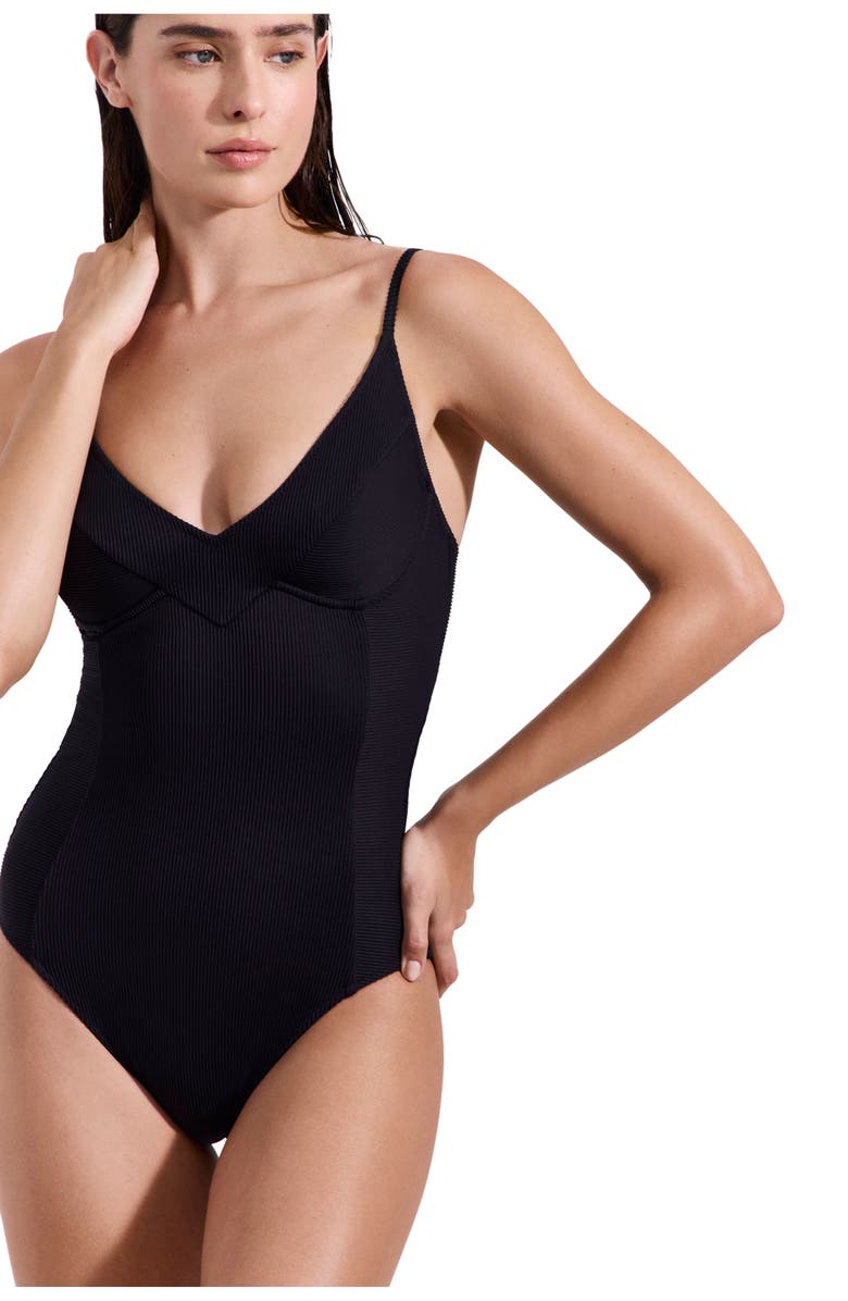 Luma Gottex Emanuelle Textured Underwire One Piece, Alternate, color, Black