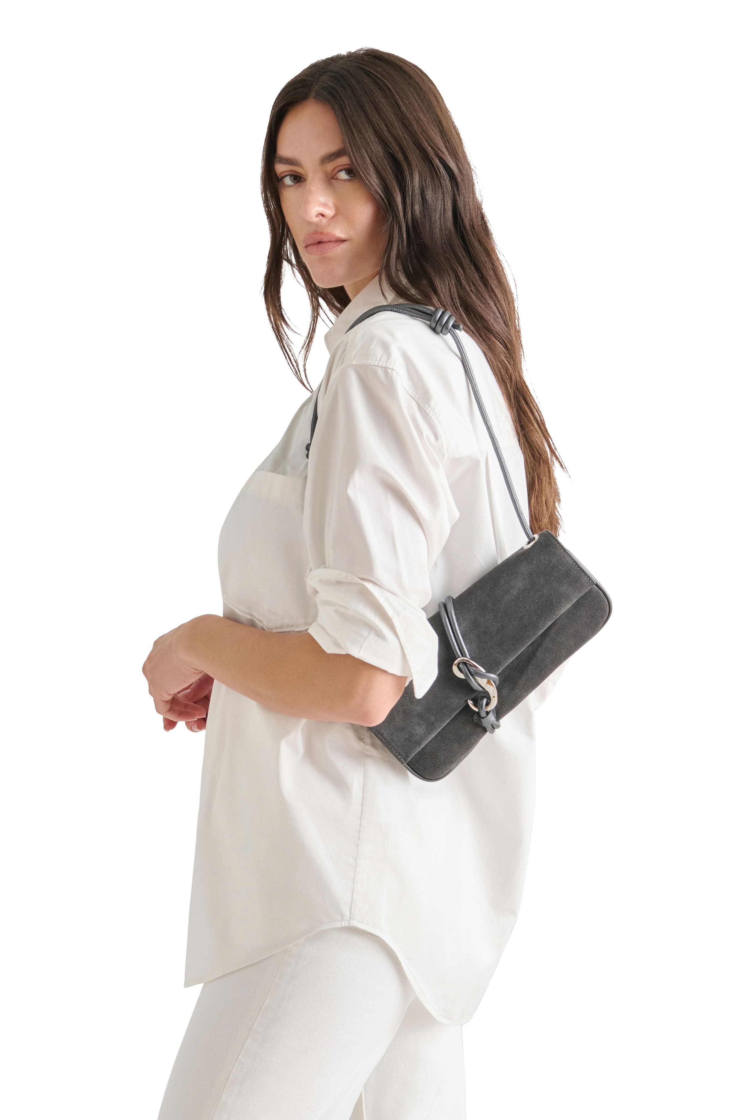 Alice Suede Shoulder Bag, Alternate, color, GUNMETAL