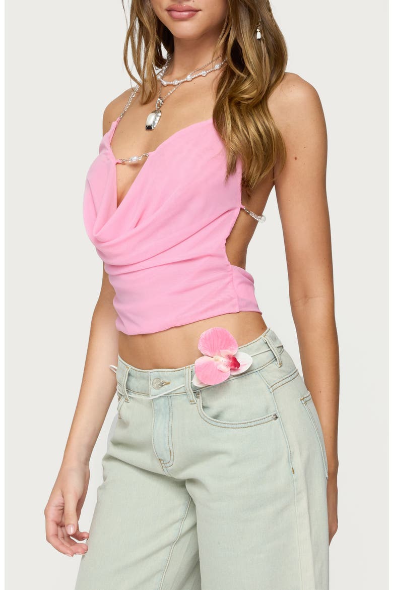 Beaded Cowl Neck Crop Top, Alternate, color, PINK