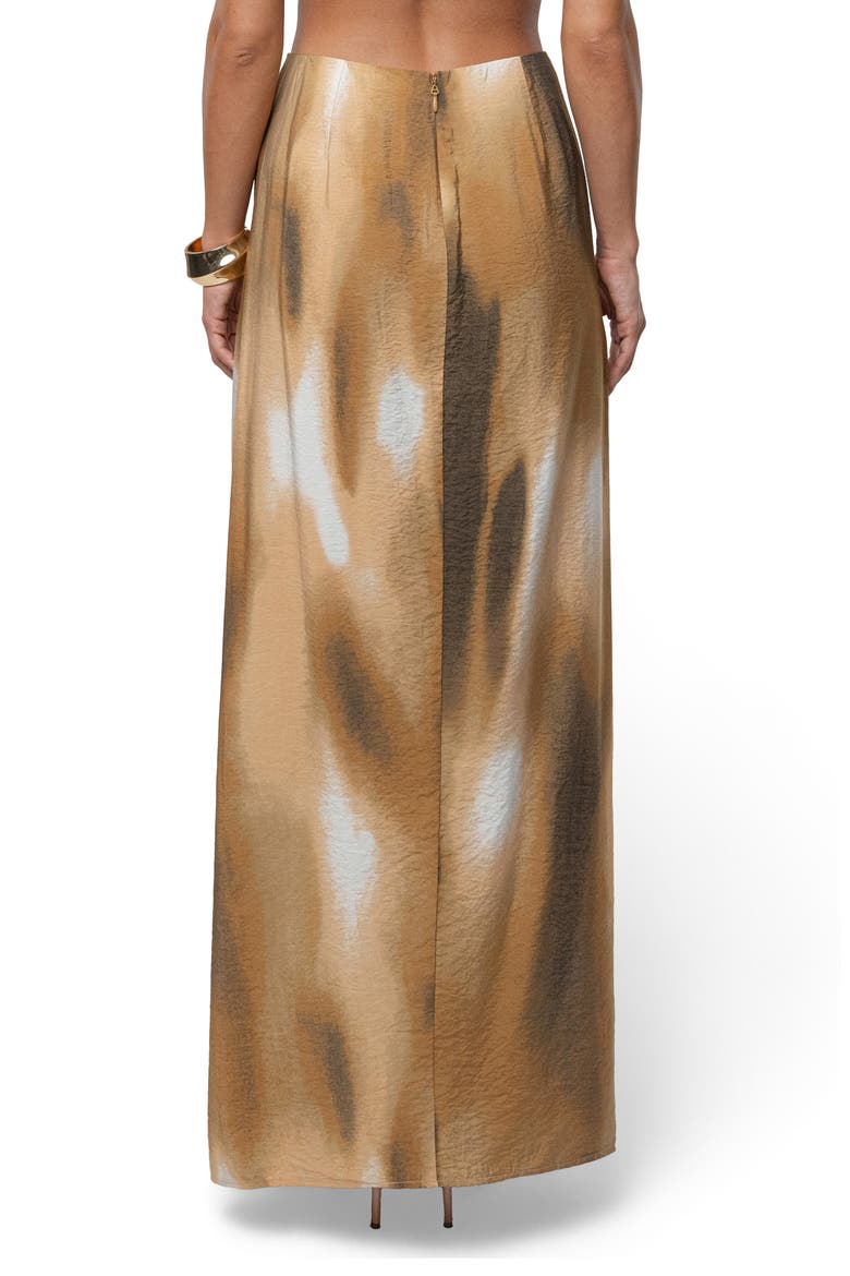 Abstract Print Drape Front Maxi Skirt, Alternate, color, BROWN