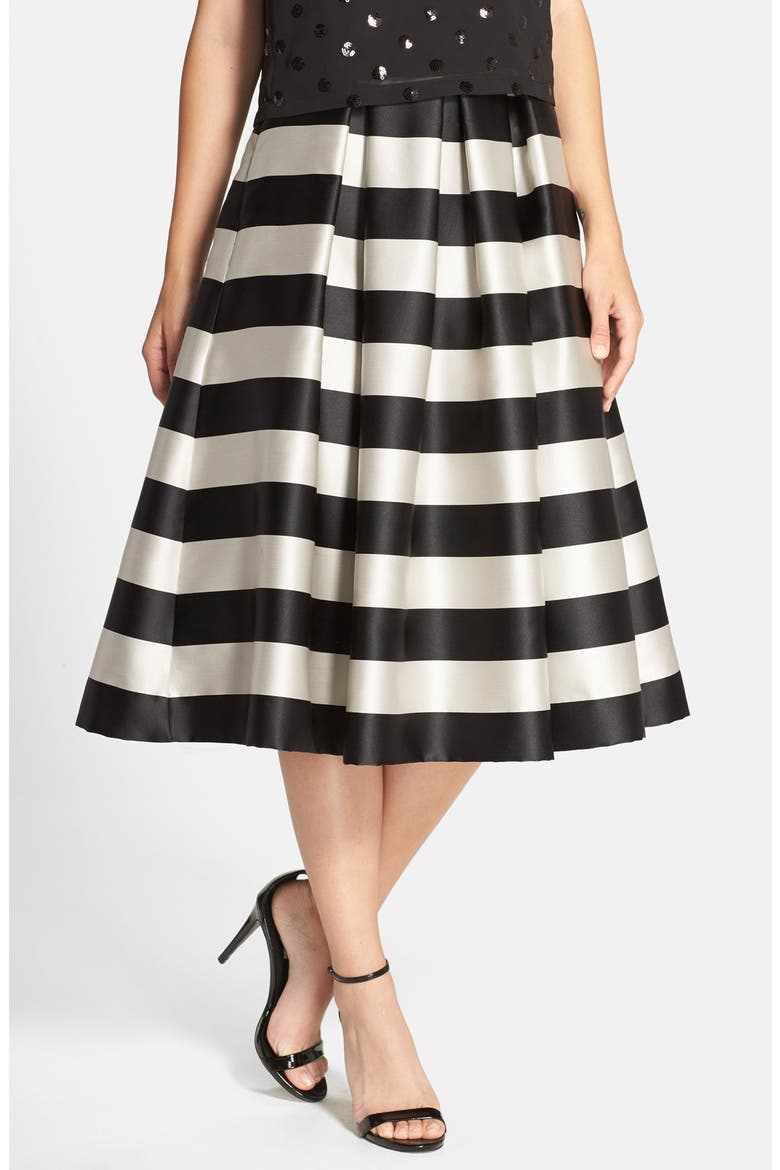 Pleated Stripe Midi Skirt, Main, color, IVORY/ BLACK
