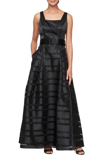 Alex Evenings Mixed Media Organza A-line Gown In Black