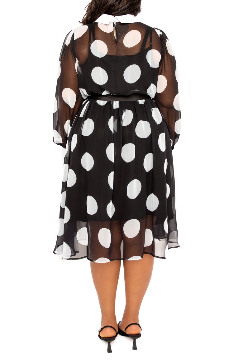 Polka Dot Long Sleeve Chiffon Shirtdress, Alternate, color, BLACK
