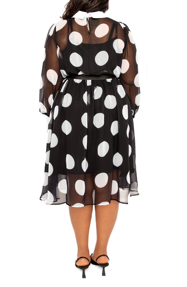 BUXOM COUTURE Polka Dot Long Sleeve Chiffon Shirtdress, Alternate, color, Black
