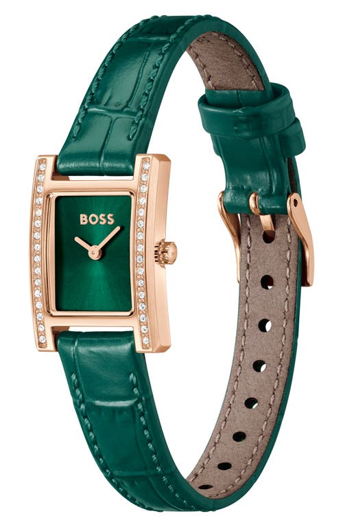 Hugo Boss Boss Lucy Precious Rectangular Watch, 18.5mm In Green