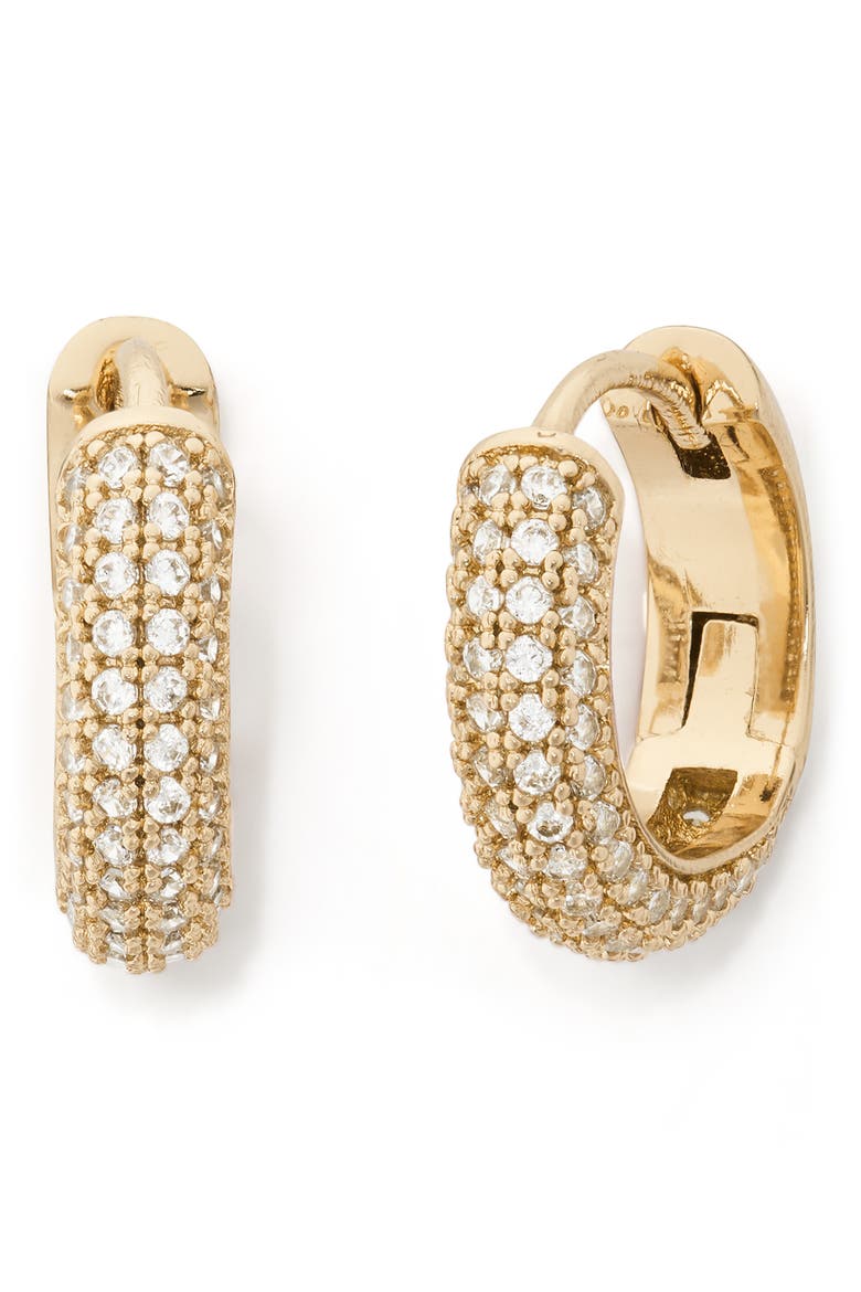 brilliant statements pavé mini huggie hoop earrings, Main, color, CLEAR/GOLD