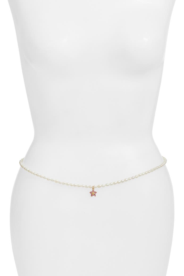 Freshwater Peal Hibiscus Belly Chain, Main, color, PEARL
