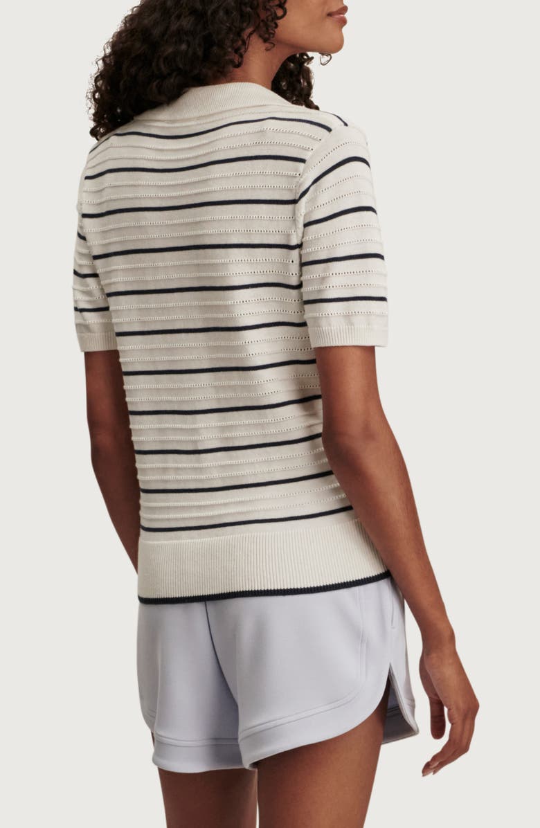 Varley Wren Stripe Cotton Blend Pointelle Polo Sweater, Alternate, color, White / Blue Nights