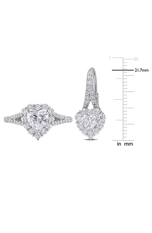 Delmar Lab Grown Moissanite Heart Halo Earrings & Ring Set In Metallic