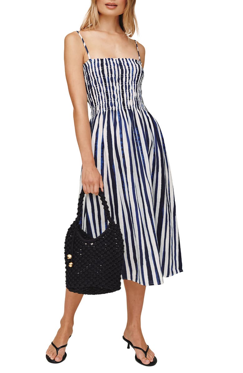 Bella Dahl Smocked Linen Midi Dress, Main, color, 