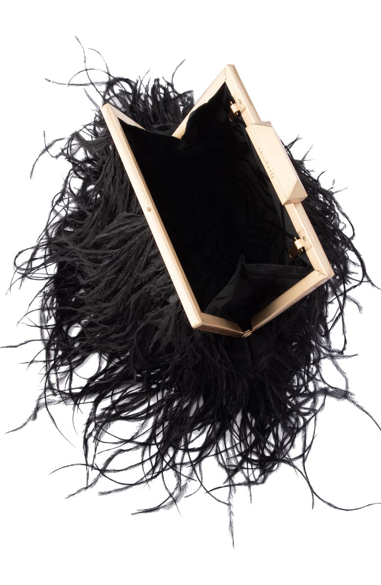 Olga Berg Ostrich Feather Embellished Clutch, Alternate, color,
