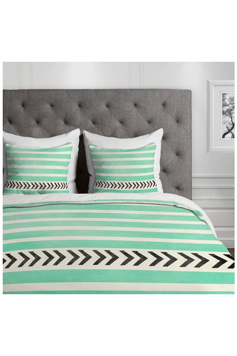 'Mini Stripes & Arrows' Duvet Cover Set, Alternate, color, MINT