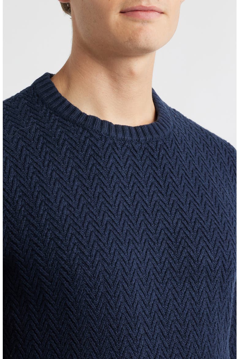 Ayr Herringbone Stitch Cotton & Wool Blend Sweater, Alternate, color, NAVY