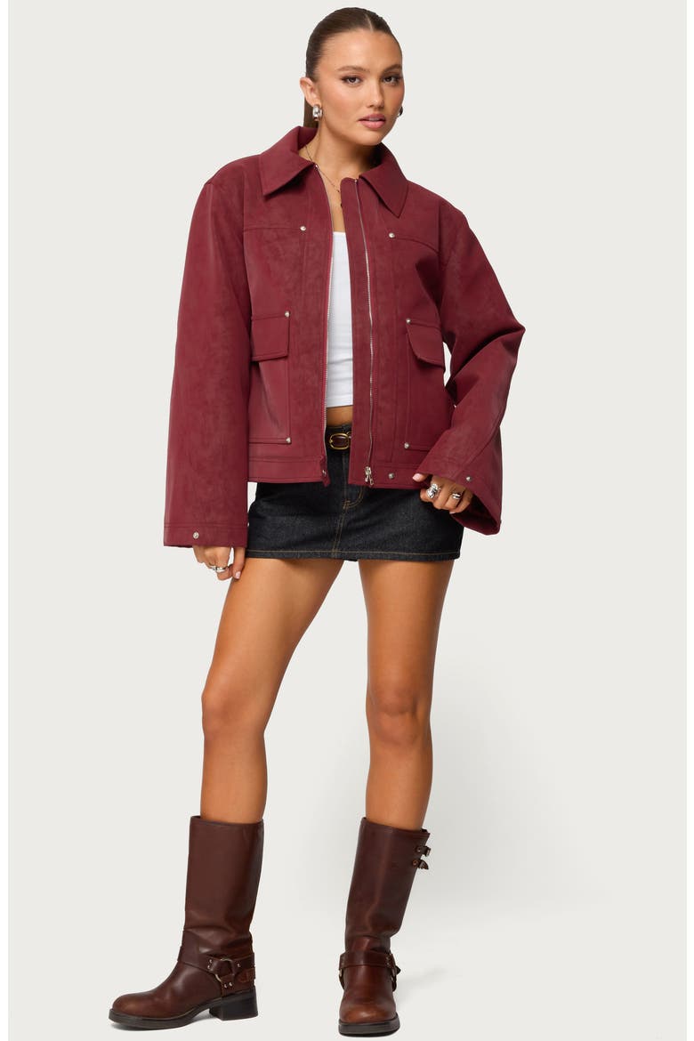 Annabelle Oversize Faux Suede Jacket, Alternate, color, BURGUNDY