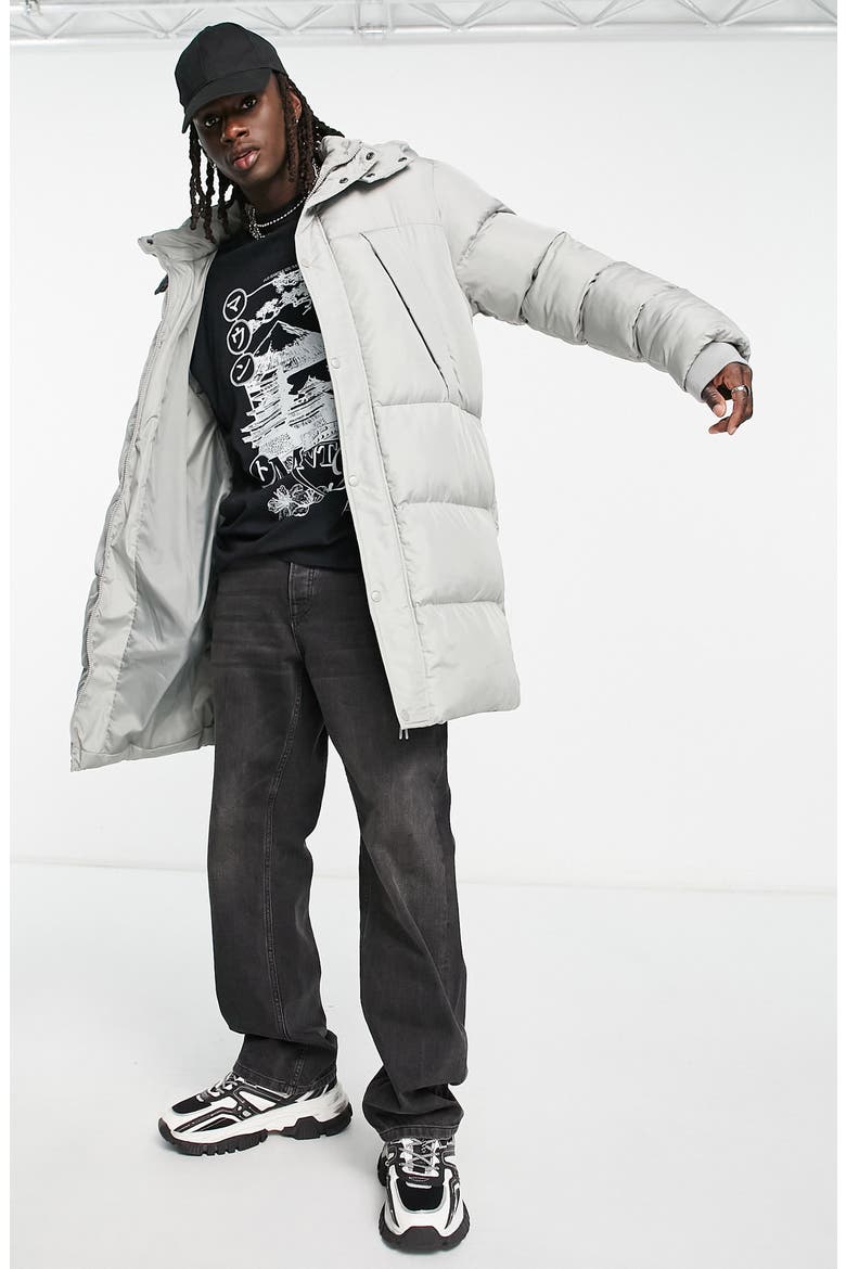 Quilted Longline Puffer Jacket, Alternate, color, GREY